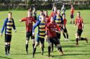 Flimby Social crowd into the Highfield goalmouth in the Workington Sunday League fixture					Pictures: Ben Challis