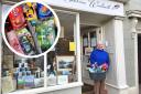 Lyn Osbaldeston outside of her shop INSET: Some of the goodies