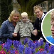 A young Jarrad Branthwaite, main picture, with mum Donna and dad Paul. Inset, the defender from Wigton is making his mark for Everton (photos: News & Star / PA)