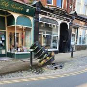 DESTROYED: It will cost £700 to replace this flower tower knocked over by a van in Maryport