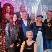 Performers at the charity evening with organisers Janice and Doreen