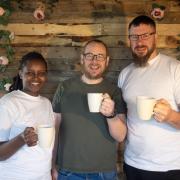 Jean and Mark Armstrong, who have launched New Eden Coffee Roasters, with Barry Appleby, centre, senior pastor of Woodbank Community Church in Whitehaven
