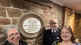 Salvation Army Captains Melanie and Stephen Scoulding unveil plaque at John Peel, pictured with Kate Jensen