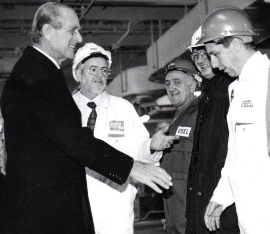 SHIP SHAPE: The Duke of Edinburgh during a visit on board HMS Ocean at VSEL in Barrow in 1971