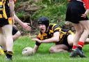 Evan Sherwen celebrates the first try for Wath Brow U14s 			 Picture: Ben Challis Sport Photography