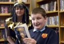 Staff at Beacon Hill Community School, Aspatria, are in costume to celebrate the 400th Anniversary of William Shakespeare, teaching assistant Cassie Rayson keeps an eye on 13-year-old Kyran Marsh, 21 April 2016  LOUISE PORTER 50084014F000.JPG