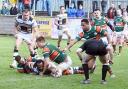 Haven v Hunslet.  pic MIKE McKENZIE 7th April 2019....MOM Dion Aiye stretches his arm out of the tackle to score.  pic Mike McKenzie.