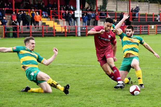 FORWARD: Reuben Jerome, pictured against Runcorn Linnets, scored the only goal of the game at Mossley Picture: Ben Challis