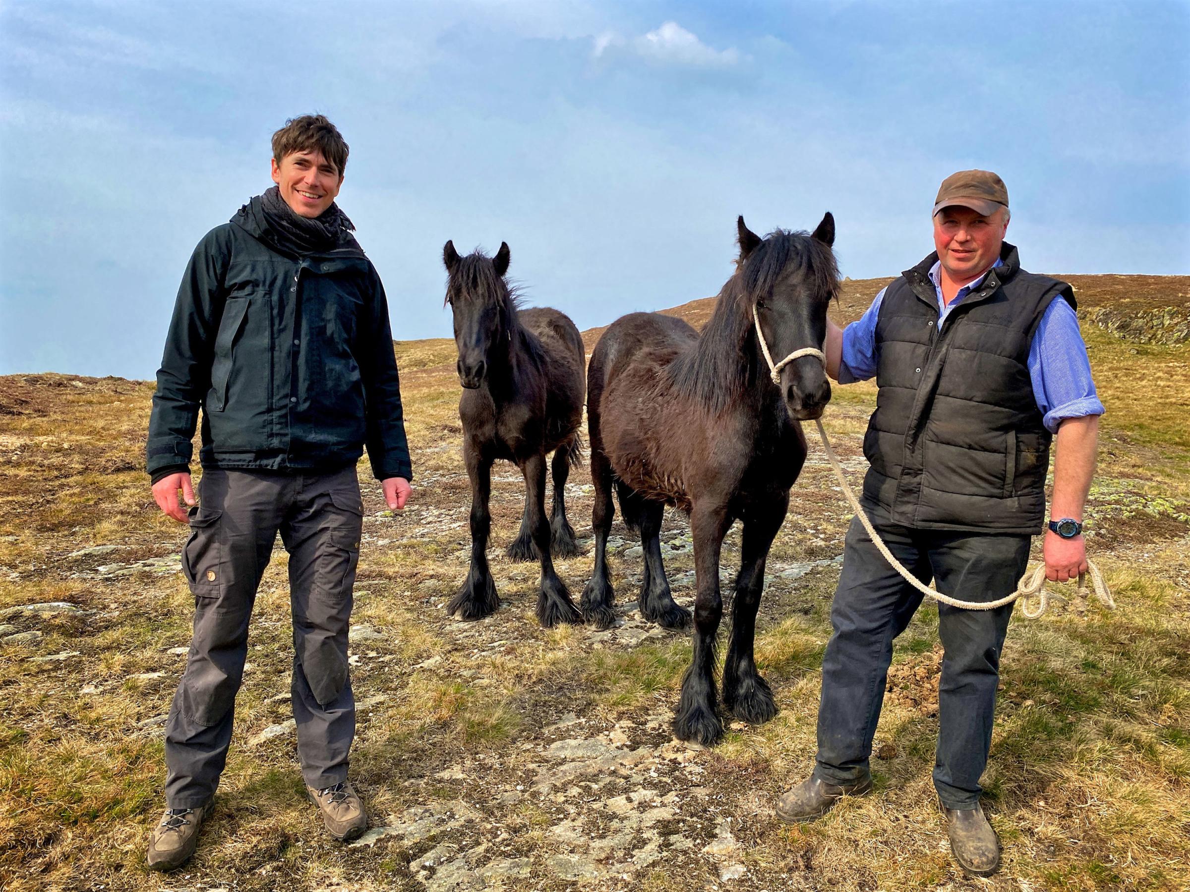 Undated BBC Handout Photo from The Lakes with Simon Reeve. Pictured: Simon Reeve with farmer, David Thompson and his Fell Ponies, Lake District National Park. PA Feature SHOWBIZ TV Quickfire Reeve. Picture credit should read: PA Photo/BBC/The Garden