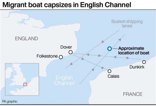 Times and Star: Migrant boat capsizes in the English channel. Credit: PA Graphics
