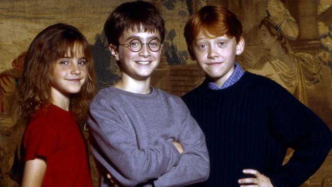 Hermione, Harry and Ron in the first Harry Potter film (Sky)