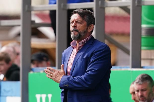 Barrow manager Phil Brown on the touchline during the Sky Bet League Two match at The Dunes Hotel Stadium, Barrow-in-Furness. Picture date: Friday April 15, 2022..