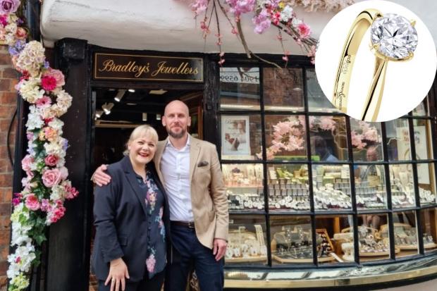 Bradley's Jewellers owner Kay Bradley with Gareth Thomas, of Brown & Newirth, with one of the new Created pieces.