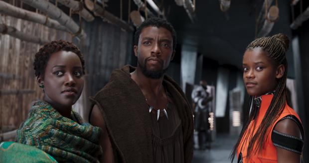 Times and Star: Black Panther. Pictured: Lupita Nyong'o as Nakia, Chadwick Boseman as T'Challa/Black Panther and Letitia Wright as Shuri.