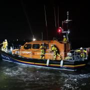 Lifeboat volunteers escorted by seal