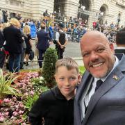 Mark Jenkinson with his son Elliot outside of Downing Street this morning