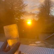 A glass of prosecco enjoyed in the outdoor hot tub at Armathwaite Hall as the sun set on the stunning location