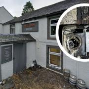 The Mill Inn (PIC: Google maps) INSET: Damage caused by the fire PIC: Keswick Fire Station