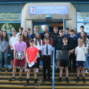 The sporty students who have all received grants with Chris Woolhouse, left, and Jack Abernethy