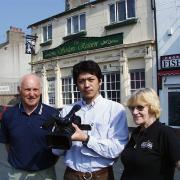 Moree Weir with Japanese filmmaker Masaru Shimoya and Workington maritime historian John Whitwell