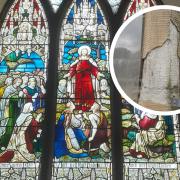 The iconic window in the church INSET: Some of the damage to the stone work around the window
