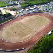 Aerial view of the Workington speedway track at Northside