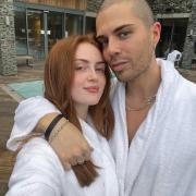 Maisie Smith and Max George take a selfie at Lodore Falls spa.