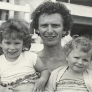 David Kelly with daughters Laura (left) and Louise (right) after completing the Keswick to Barrow walk in 1982.
