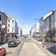 Whitehaven high street with inset of Chris Wills