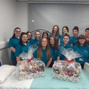 The students with the hampers