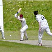 PLAYING SAFE: Cleator batsman Darren Clark lets the ball through against Carlisle                                      David Hollins