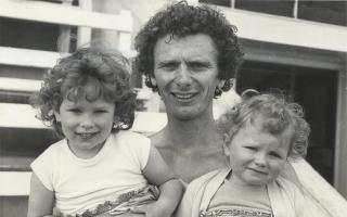 David Kelly with daughters Laura (left) and Louise (right) after completing the Keswick to Barrow walk in 1982.